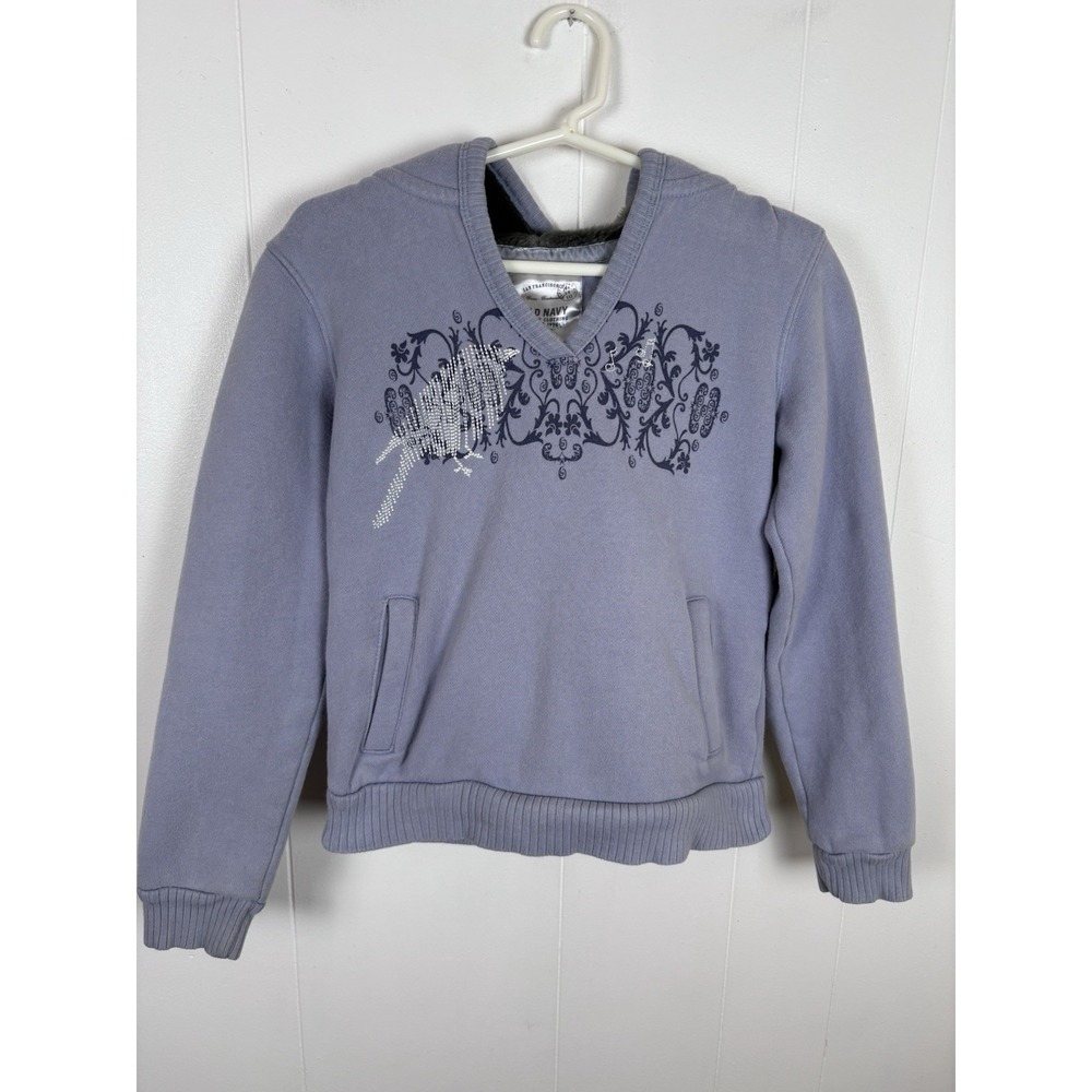 Vintage Old Navy Gray‎ Faux Fur Hoodie Embroidered Bird Size Large - 5-7Y  Girls